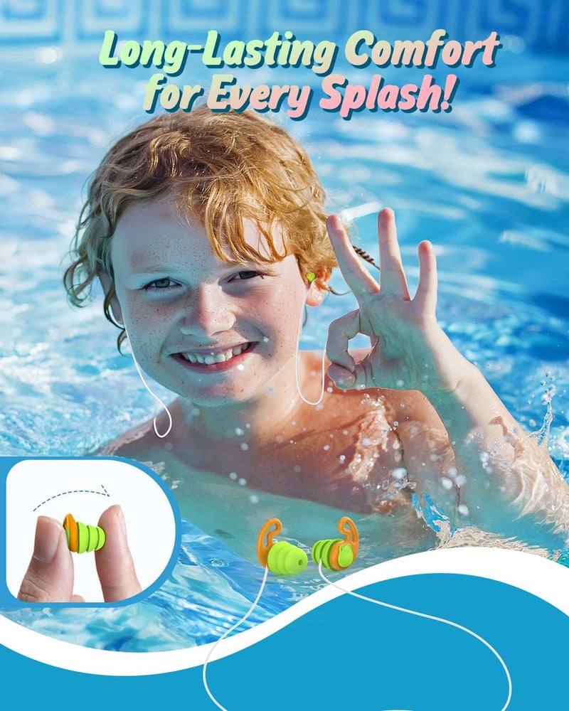 Hearprotek Swimming Ear Plugs for Kids, 2 Pairs Reusable Silicone Waterproof earplugs for Small Ear canals Toddlers∣Child Ear Protection for Swim Ear,Shower,Bath,Pool and Water Sports (3-12yrs) Orange - Image 3